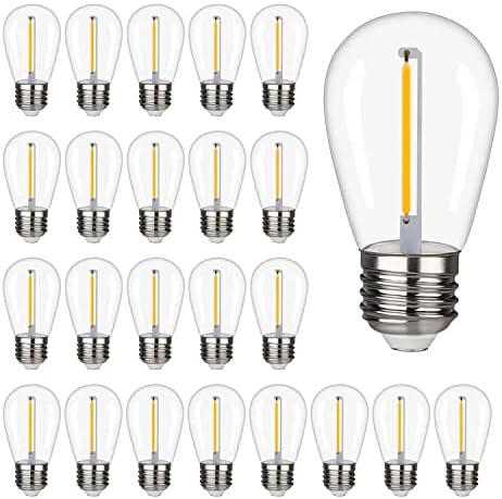 CEINBOTA CEINBOTA Shatterproof&Waterproof S14 Outdoor String Light bulb-1W S14 led Bulb Replacement Bulbs for Patio, Garden,Warm White 2200K,70LM,Plastic Bulb,E26 Base-24PACK