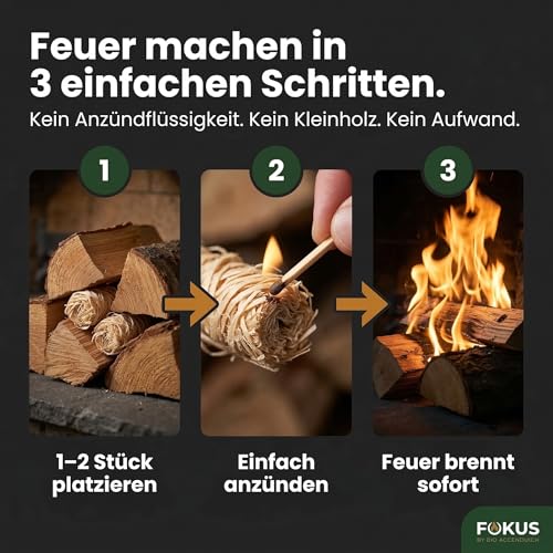 HORECA CANDLES Holzwolle Anzünder - 250 Große Öko Feueranzünder & Anzündhilfe aus natürlicher Holzwolle - Geruchlos & Rauchfrei - Für Kamin, Grill, Ofen & Pizzaofen - Wasserfest & Nachhaltig
