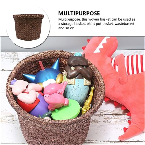 Image of HEMOTON Seagrass Waste Basket Boho Woven Trash Can Garbage Container Bin Wicker Rattan Laundry Hamper Plant Pot Storage Basket for Bathroom Kitchen Home Office 15X15X12CM