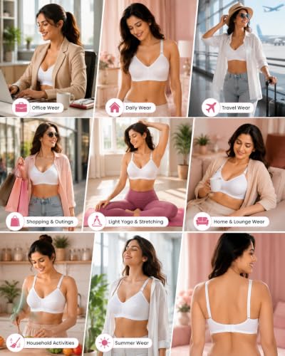 Image of SONA Women's Bee Heart Cotton Full Coverage Non Padded Elastic Straps Bra