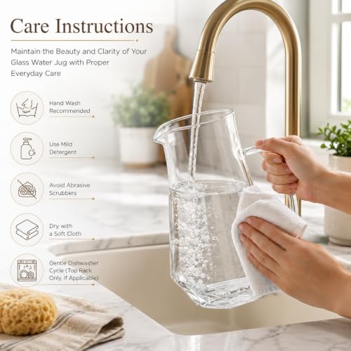 Image of Wringo Premium Glass Water Jug - 1.8 LTR, Transparent, Hot Cold Water Glass Pitcher with Lid Water Jug, Iced Tea, Milk and Juice Beverage Carafe, Lemon Jug 1800ML (WQ-08)