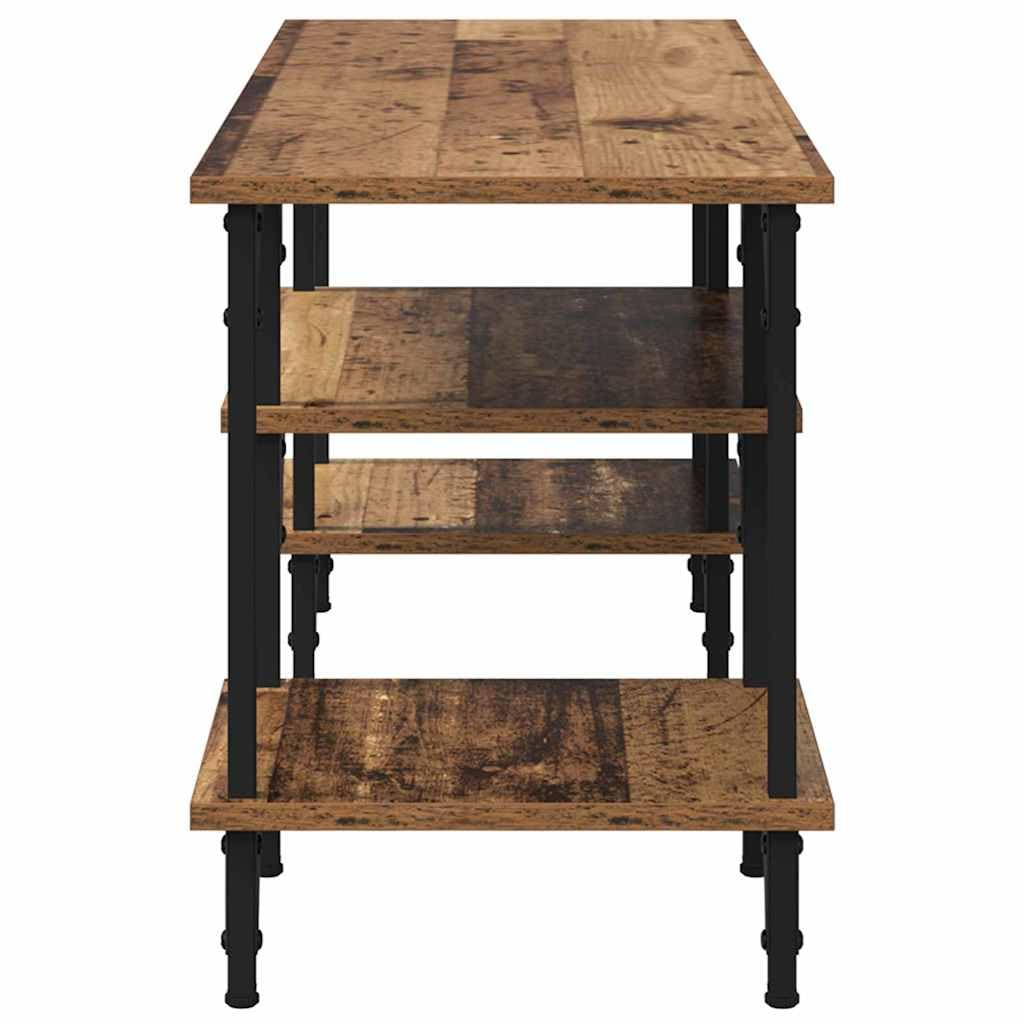 Szafka pod telewizor o wyglądzie starego drewna, 102 x 35 x 45,5 cm, drewno kompozytowe, żelazne nogi, konsola medialna z 4 półkami, uniwersalna podstawka pod telewizor, do salonu, stabilna