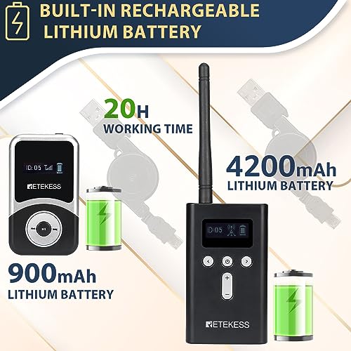 Retekess T130S Sistema de Traducción para Iglesia, Sistema de Audición Asistida con Auriculares D-Shaped para Ambos Oídos, Alcance 100m, Estuche de Carga para 32 Dispositivos, 1 Transmisor y 20 Receptores miniatura 4
