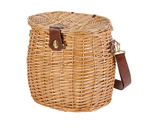 VERDELOOK Cesto Portafunghi in Vimini con Coperchio e Tracolla, 33x23x35 cm, Cesta in Vimini per Funghi