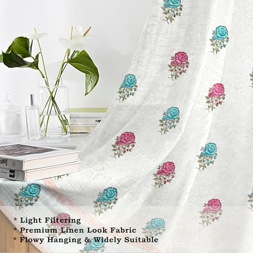 Image of THE LINEN COMPANY Cotton Sheer Printed Curtain for Window Bedroom and Living Roonm Home decor Set of 2 (04 Feet,Royal Rose)