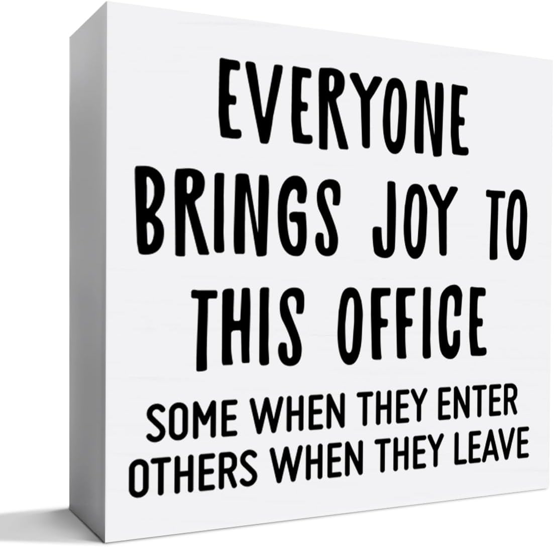 Funny Office Desk Decor Wooden Sign, Funny Office Decoration for Work Women Men, Gifts for Coworker Colleague Boss, Everyone Bring Joys to This Office