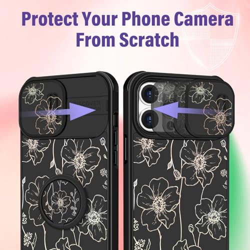 Image of Funermei for iPhone 14 Pro Max Case - Women Girls Cute Phone Cover Girly Pretty Aesthetic Black Floral Flower Unique Design with Camera Cover Funda for Apple for iPhone 14 Pro Max