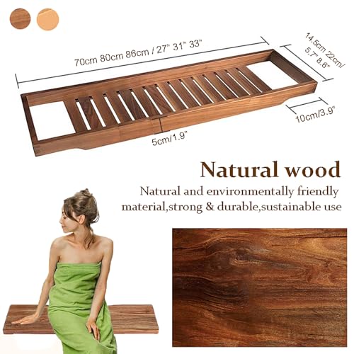 Bandeja grande de nogal para tina, mesa de baño con listones de 31 x 6 pulgadas, ideal para relajarse y remojar en la bañera