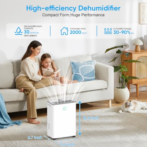 Image of Dehumidifiers for Home, 30 Pint Dehumidifier for Basement with Drain Hose