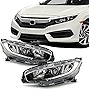 AKKON - Fits 2016-2021 Honda Civic [Halogen Type] Projector Black Headlights Pair Headlamp Left Driver + Right Passenger