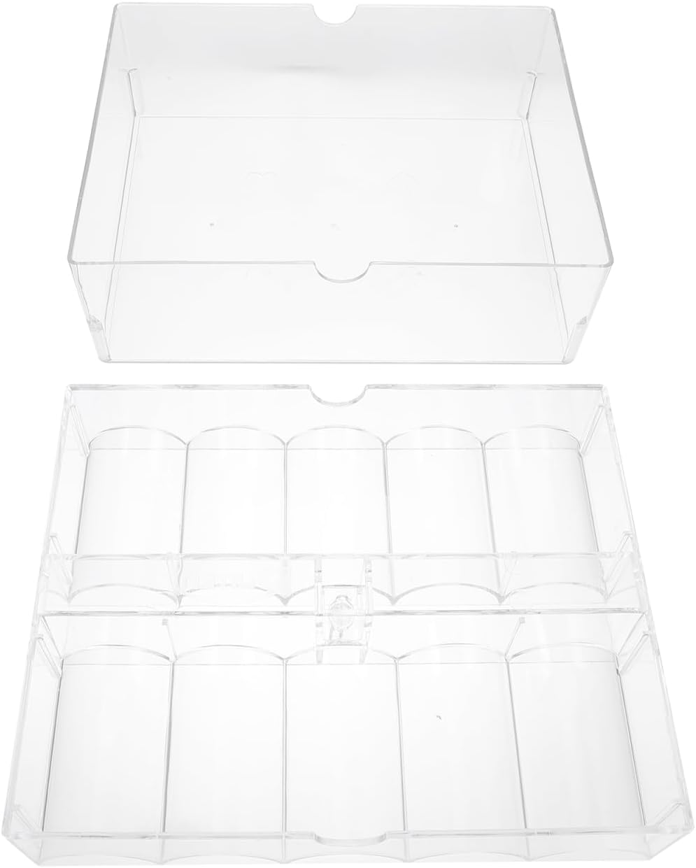 Lurrose Clear Acrylic Poker Chips Organizer Tray with Lid - Transparent Game Chip Container for 200 Chips Compact 8.26X6.69X2.75 Inch Storage Box for Poker Night Accessories and Coin Collections