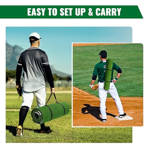 LotFun Baseball Batting Mat, 10 x 3.8ft Portable Softball Hitting Mat, Baseball Training Mat for Batting Cage, Antifade Batters Box Turf Mat with Anti-Slip Spikes for Indoor Outdoor