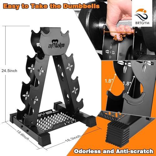 BRTGYM Dumbbells Rack Weight Stand (Rack Only), 13GA Steel Constructed, Max Support 470lbs, 4- Tier Compact Design 16.3"L x 15.6"W x 24.5"H - Image 3