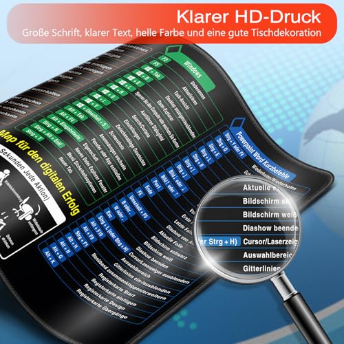 Mauspad XXL, Excel Shortcuts Mousepad Deutsch 900 x 400mm für Office, Word PPT Windows Mauspad groß, Anti Rutsch Schreibtischunterlage für Büro und Zuhause