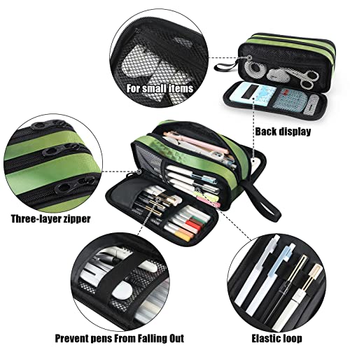 Image of Fustylead Green Snake Large Pencil Case, Minimalist Portable Stationery Bag Cosmetics Bag with Handle for Middle High College School Office Travel