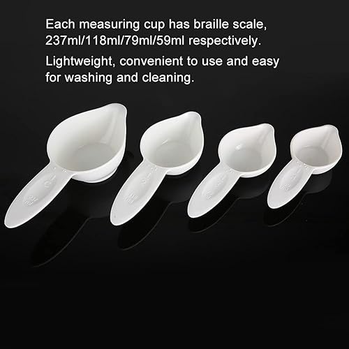 Miniatura 6 de 4 unidsset portátil Braille cuchara medidora taza, cocina cocina herramienta accesorio para los discapacitados visuales