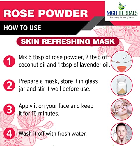 Image of MGH Herbals Organic Rose Petal Powder - 100g | Rosa indica for Facial & Skin Care| 100% Pure & Natural Rose Powder for Tanning & Glowing Skin