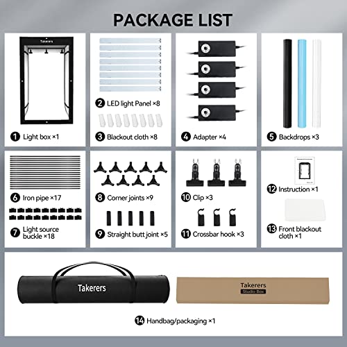 Professional Large Photo Light Box Photography Studio, Takerers 47X39X78Inch Led Dimmable Shooting Tent Continuous Lighting Cube Softbox For Portrait Clothing Photography With 3 Color Backdrops #TOP7