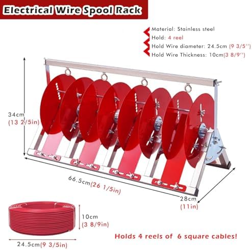 Foldable Wire Spool Holder, Portable Cable Caddy Rack Dispenser for 9-Inch Reels, Durable Steel Reel Stand for Easy Storage and Organization, Perfect for DIY and Workshop Use