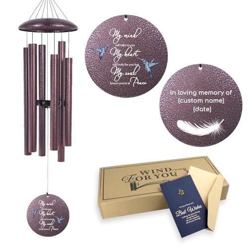 Image of ASTARIN 36 inch Large Deep Tone Personalized Sympathy Wind Chimes, Memorial Wind Chime for Loss of Mother Father Loved One, Hummingbird Bereavement Gifts Decor Outdoor Patio Garden, Produced in Texas