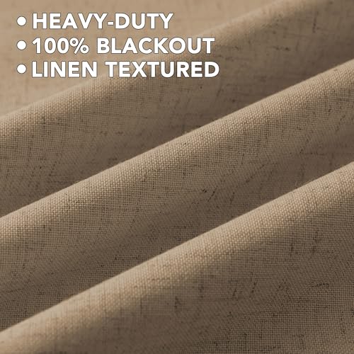 Image of H.VERSAILTEX Linen Curtains 100% Blackout Curtains for Bedroom 96 inch Long Full Light Blocking Nature Linen Blended Window Curtains for Living Room Nickel Grommet (2 Panels, Heathered Macchiato)