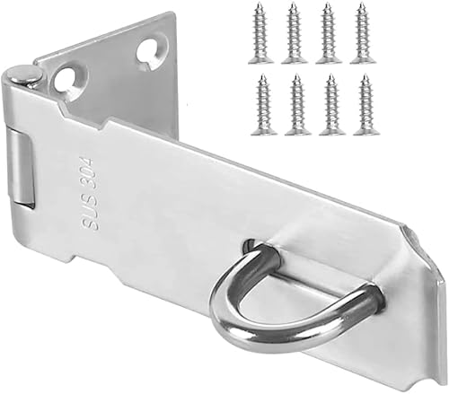 GOLRISEN Aldaba para Candados para Puerta Portacandados de Acero Inoxidable con Tornillos Cierre para Candado para Puerta de Madera Cerradura para Puertas Armarios Cajones, 5 Pulgadas
