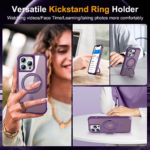 Image of Compatible with iPhone 13 Pro Case with Stand 6.1 inch,Purple | Matte Translucent Phone Case for iPhone 13 Pro,360 Magnetic Ring Stand,Compatible Mag-Safe,Military Grade Protection