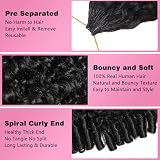 Beauty Queen Burmese Curly Crochet Human Hair 16inch 120g Knotless Pre-Separated Feather Human Crochet Hair Lightweight Reusable Remy Hair Extensions With Spiral Curl for Women Natural Black Color
