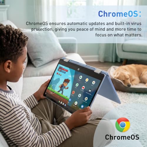 Image of HP 2-in-1 14 inch Touchscreen Chromebook Laptop, 4GB RAM, 64GB SSD, Sky Blue | Intel N100 4-core CPU, Gemini Advanced, HD IPS Display, Webcam w / shutter, HP Fast Charge, ChromeOS, w / Wireless Mouse