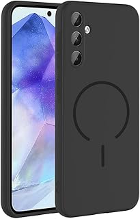 Elfia Samsung Galaxy A55 ile Uyumlu Kılıf Silikon Mat Renkli Kamera Lens Korumalı M-Safe Şarj Özellikli İnce Kapak Meta Siyah