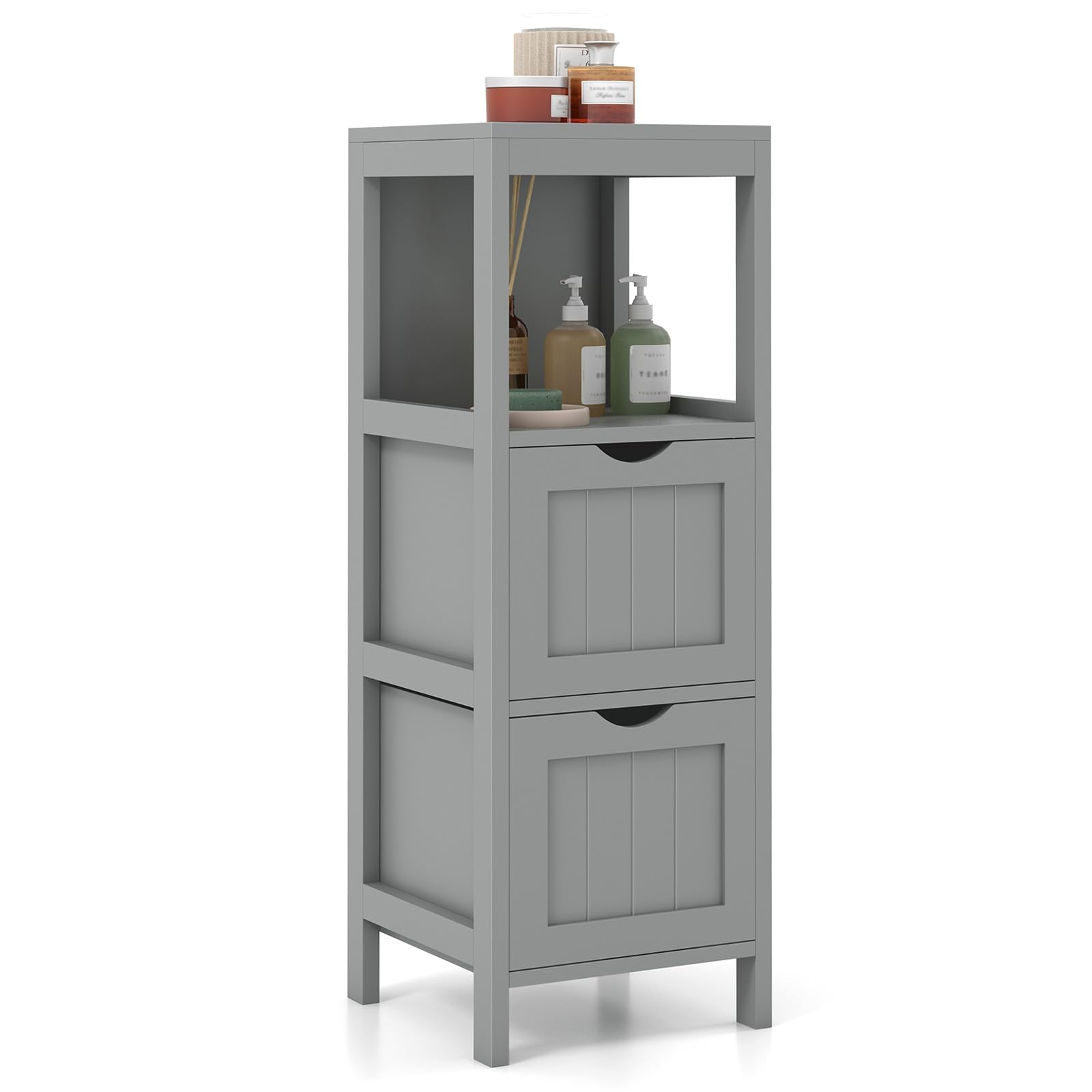 LOKO Bathroom Floor Cabinet, Multifunctional Floor Storage Cabinet with 2 Removable Drawers, Modern Bathroom Cabinet with Anti-toppling Strap, 12 x 12