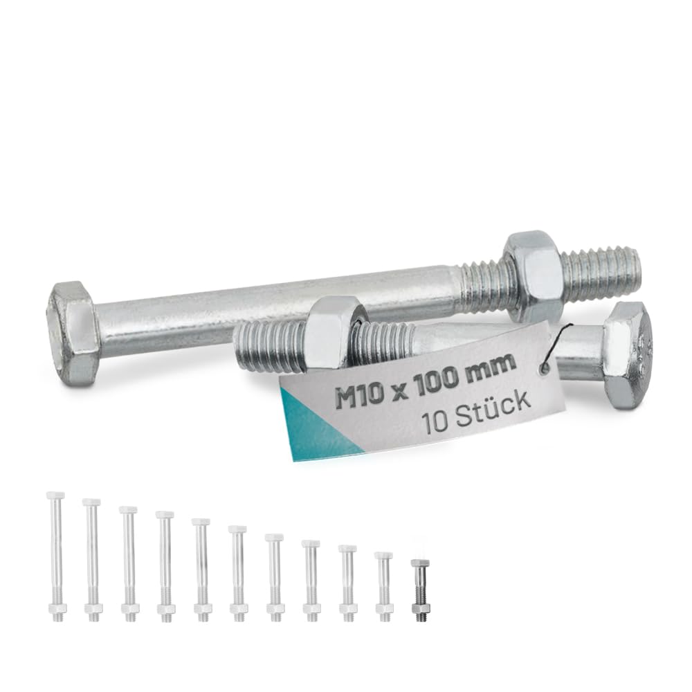 VOOXA 10St DIN931 Sechskantschrauben A2 M10x100mm+DIN934 Sechskantmutter