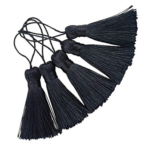Makhry 20pcs 4.3 Inch Handmade Silky Floss Mini Tiny Craft Tassels with 2-Inch Cord Loop and Small Chinese Knot for Earrings, Souvenir, Bookmarks, DIY Craft Accessory,Tags (Black)