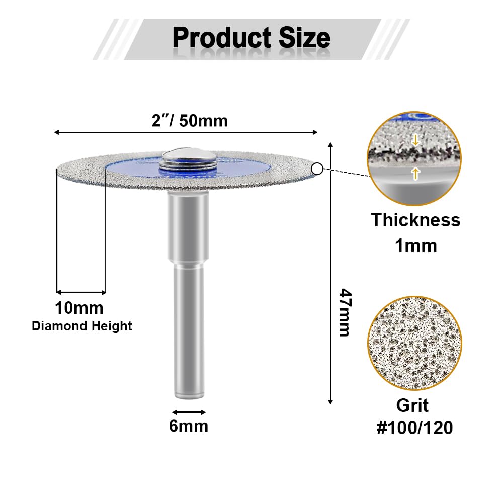 5 Dischi Diamantati 50mm Per Taglio Vetro - Con Gambo 6mm Per Vetro, Ceramica, Marmo