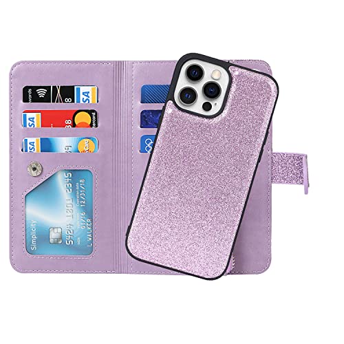 Pelanty 2in1 分離式 ケース For iPhone 13 Pro 手帳型ケース 縄掛け マグネット iPhone13 Pro 背面カバー iPhone 13pro 用 キラキラカバー 合成PUレザー + TPUケース ブリンブリン 取り外し自由 両用 2way 小銭入れ 札入れ 大容量 財布型カード収納 iPhone13pro 携帯カバー 横開き スタンド機能 ストラップ付き ファスナー付き アイフォン13 pro 6.1インチ 対応 スマホケース 耐衝撃