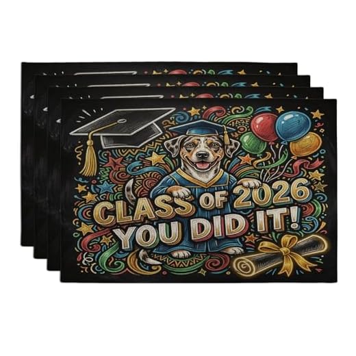 Catahoulas Leopard Dog Congrats Grad Placemats Set of 4, 12x18 Inch, Puppy Graduation 4Pcs Table Mats for Dinning, Class of 2026 Pattern Holiday Home Kitchen Decor