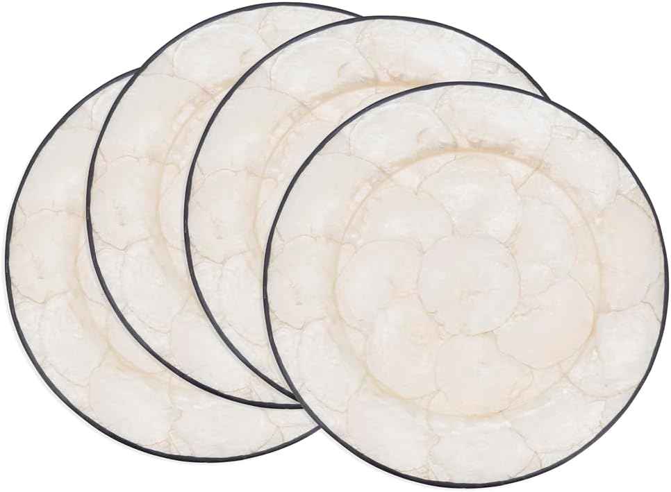 Fennco Styles Refined Capiz Shell Decorative Charger Plates 13" Round, Set of 4 – Black Table Chargers for Banquets, Weddings, Special Events and Home Décor