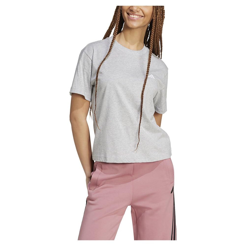 adidas Women's Essentials Small Logo T-Shirt, Medium Grey Heather, XS