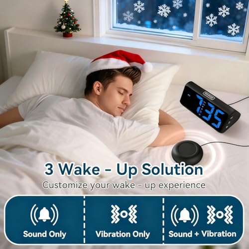 Image of Netzu Loud Alarm Clock for Heavy Sleepers, Plug-In RGB Vibrating Alarm Clocks with Bed Shaker, 5 Dimmers, 2 Alarms, 4 Volumes and Snooze for Adult Rooms(Black)