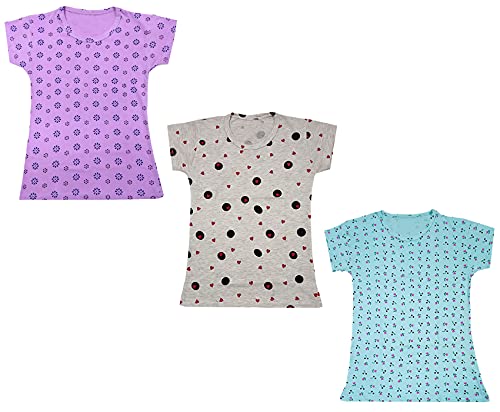 Image of indi weaves Girls Printed Cotton Half Sleeves Tshirts (Pack of 3)