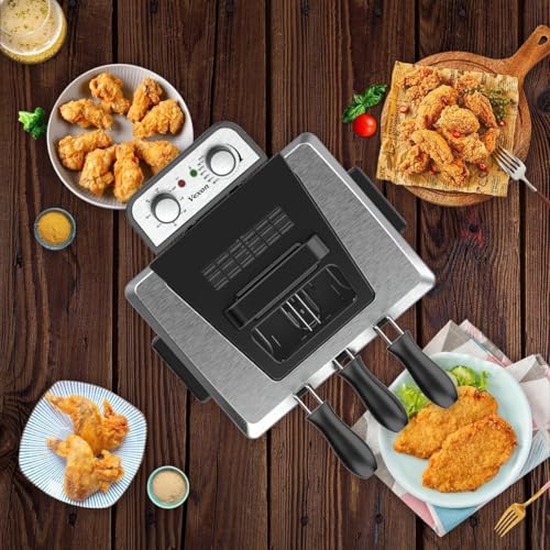 1800W 5 Liters/21 Cups Large Electric Deep Fryer with Baskets for Home Use,Adjustable Temperature,Countertop Deep Fryer Pot,Perfect for Kitchen,1 Basket VEXON Deep Fryer Stainless Steel
