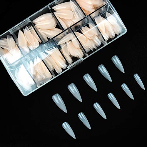 Michelle 500PCS False Nails Tips With Box Stiletto Acrylic Style Artificial False Nails 12 different Sizes (Stiletto Full Cover Pink Rose Base))