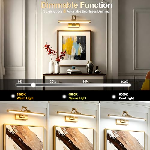 Image of ZitoStory Picture Lights for Wall Battery Operated, (Gold, 16in) Rechargeable Art Light for Painting,Modern wall Lights for Pictures,Dimmable Gallery Artwork Lights for Pictures On Wall