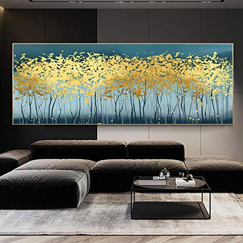 Toile art abstrait arbre dor grand format pour habiller grand mur vide salon