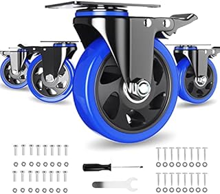 4 Inch Caster Wheels with Brake, Heavy Duty Casters Set of 4, Swivel Top Plate Casters with Double Ball Bearings, Industrial Locking Castor Wheels For Furniture, Workbench, Cabinet(Free Hardware Kits)