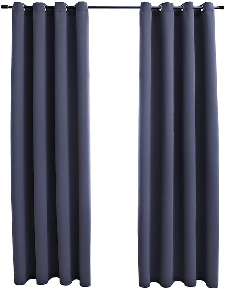 vidaXL 2X Blackout Curtain with Rings Window Blind Covering Drape Drapery Interior Privacy Bedroom Living Room Anthracite 54"x95" Fabric