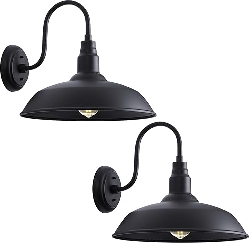 Lámpara de cuello de ganso de 16 pulgadas para puerta de granero, paquete de 2 luces grandes de granero para porche delantero, luz negra de granja