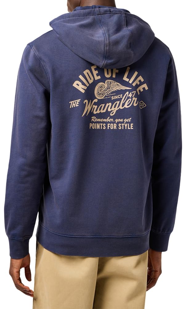 Wrangler Men's Americana Hoodie Hooded Sweatshirt, Navy, M