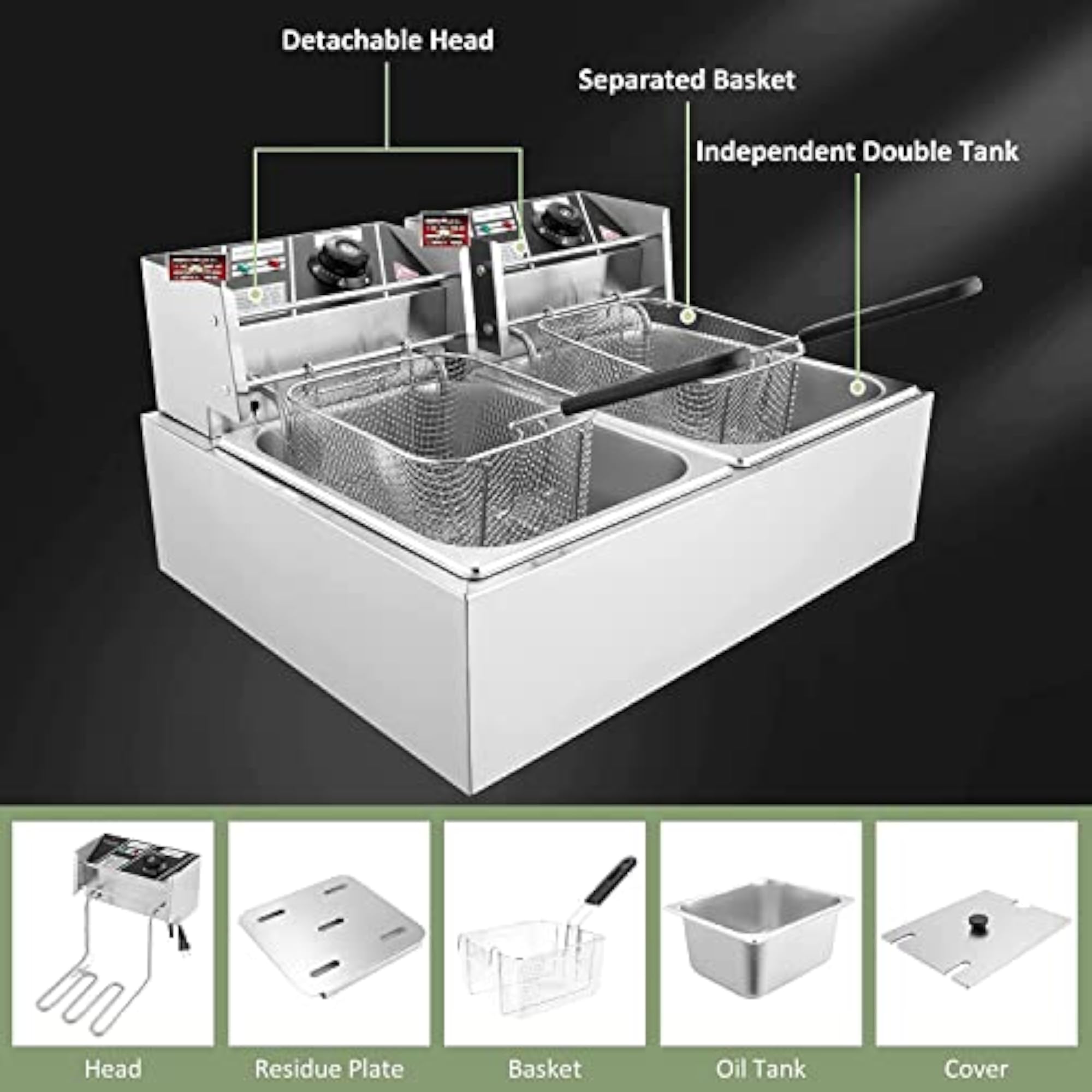 Stainless Steel Double Deep Fat Fryer, 6+6 L Capacity