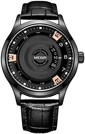 MEGIR Fashion Men Rose Sign Unique Design Dial Date Calendar Watches Genuine Leather Strap Waterproof WristWatch for Men
